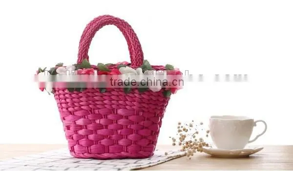 Fashion girl's beige paper straw craft bag