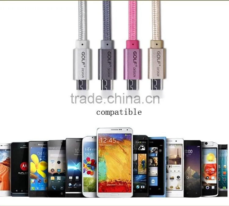 GOLF micro metal flat cable 2.1A weave noodle fast charge and data cable for android mobile phone