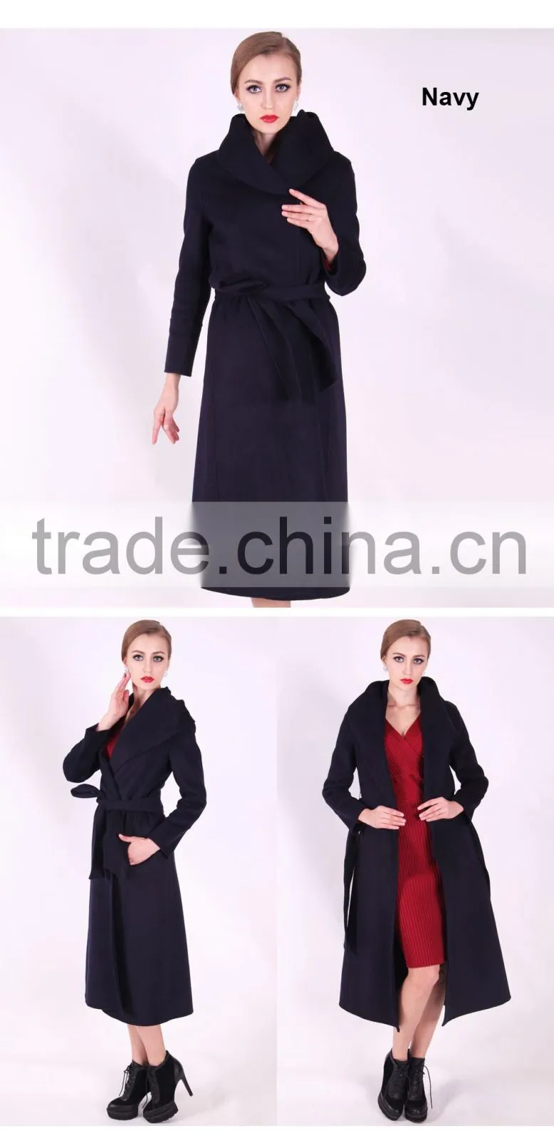 2016 New Design Spring Women Slim Fit Long Wool Coat With Belt