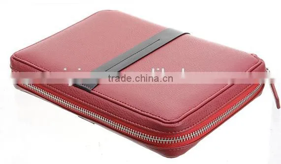 red pu leather notebook holder ring binder case with zip