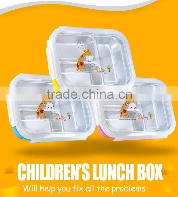 stainless steel bento lunch box containers with 3 compartments for children made in china