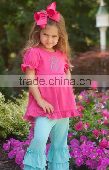 Beautiful baby long sleeve top Childs blank white t shirt ruffles with ruffle pant set