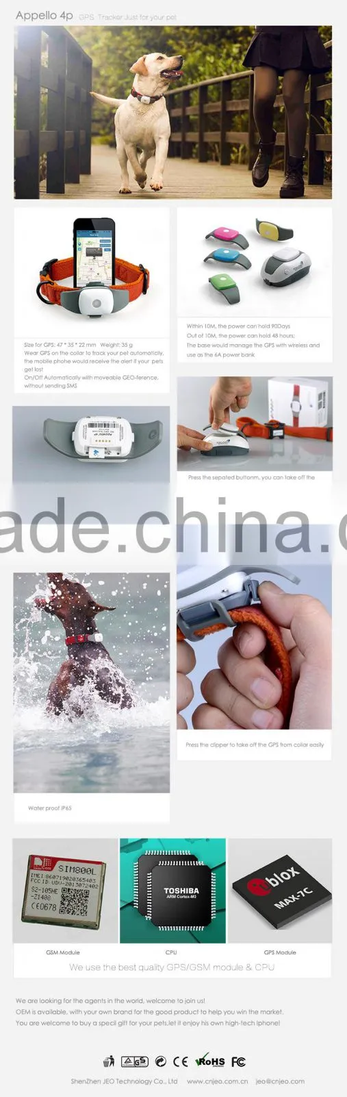 waterproof GPS tracker device for pet dog cat