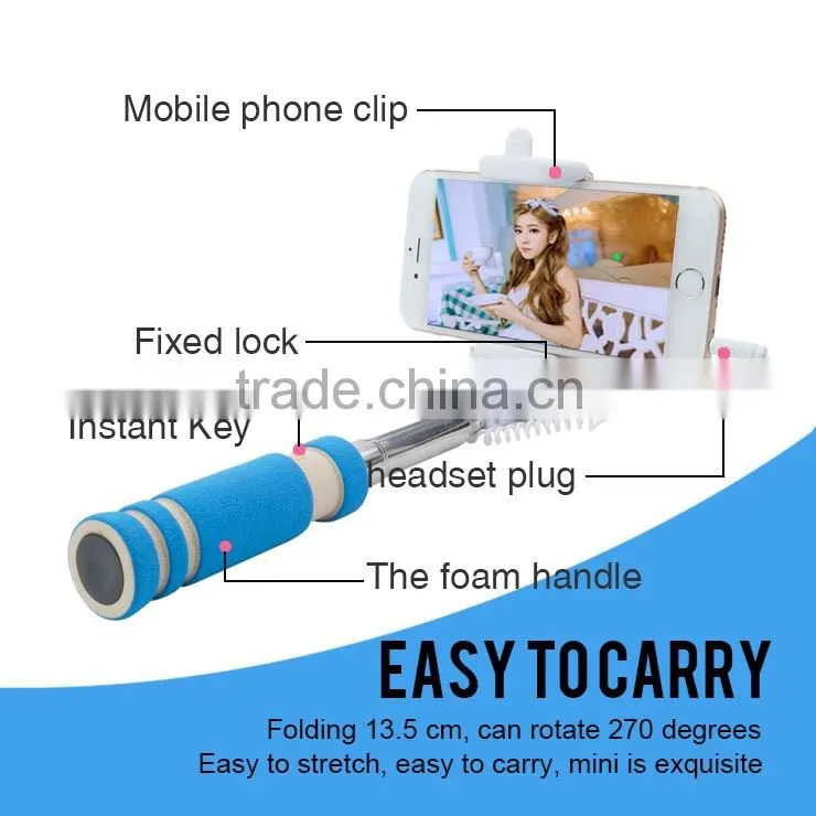 Mini Handheld Wired Remote Phone Selfie Stick Monopod Extendable For Android IOS