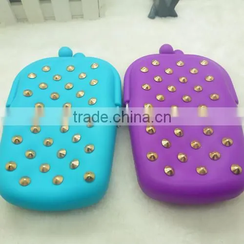 fashion silicone coin purse with metal clip and metal chain