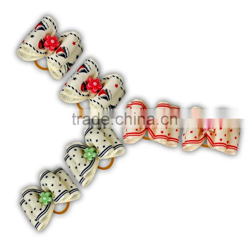 Dog Hair Bows Mixed Colors Doubleloop Flower Topknot Rubber Band Pet Gift
