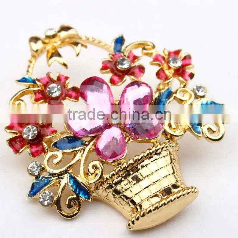 Purple Rhinestone Crystal Wedding Bridal Bouquet Gold Flower Brooch Pin