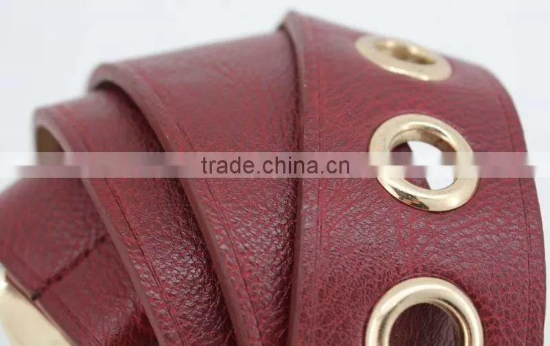 40Mm women's fashion belt with Red pu leather & Gold square Buckle in chinese factory