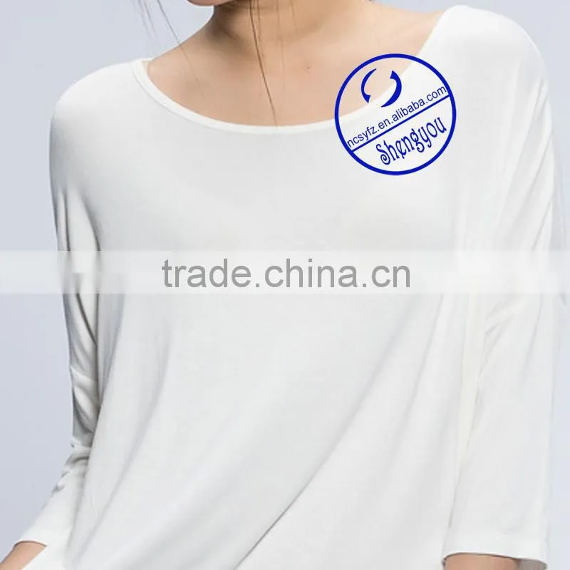 2015 China supplier custom fashion three quarter sleeve women blank t shirt wholesale