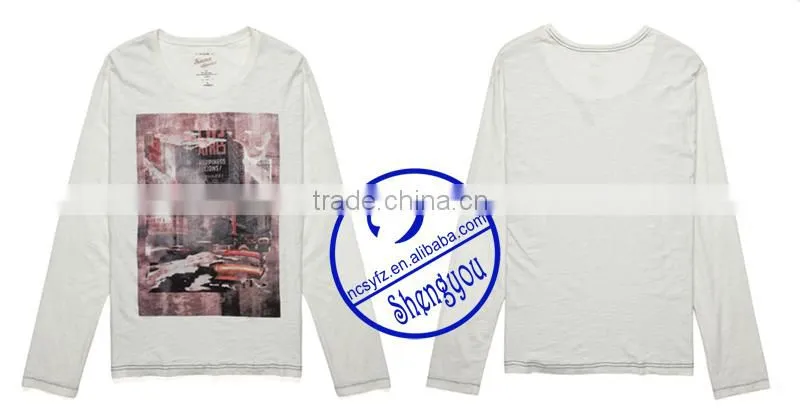 100 cottonl ong sleeve mens white t-shirt wholesale clothing factory in china