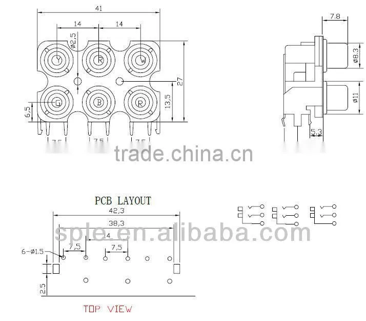 six pin shielding AV pin jack board AV6-8.4-13D