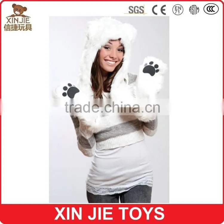 Animal Plush head Hat With Long Scarf Gloves Paws