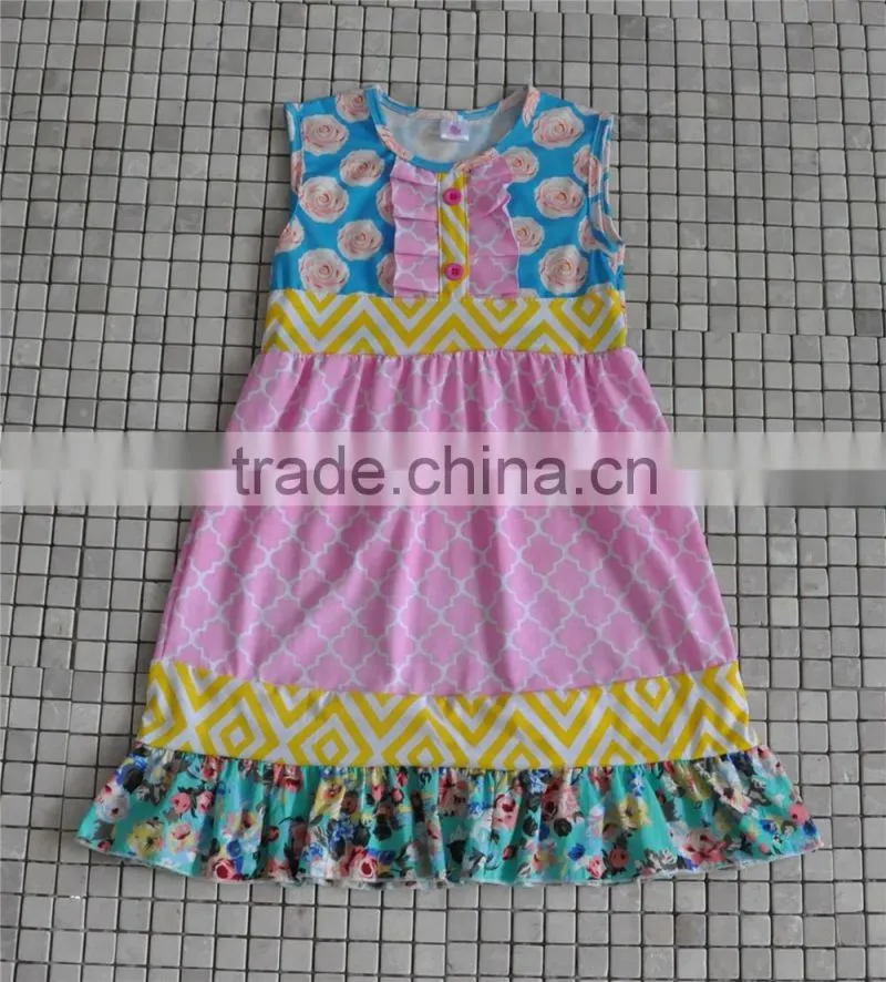Kids Girls Clothing 2016 Child Fall Outfits Stripe Ruffle Dress Sun Flower Boutique