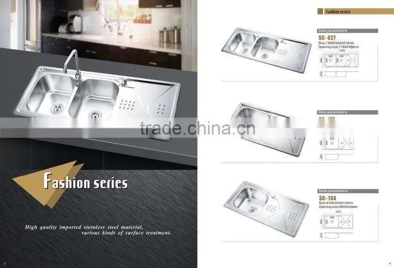 SC-108 Kitchenware with drainer heat handmade stainless steel sink table