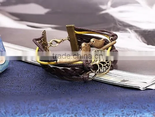 NEW Infinity Peace bird wings Friendship Leather Charm Bracelet