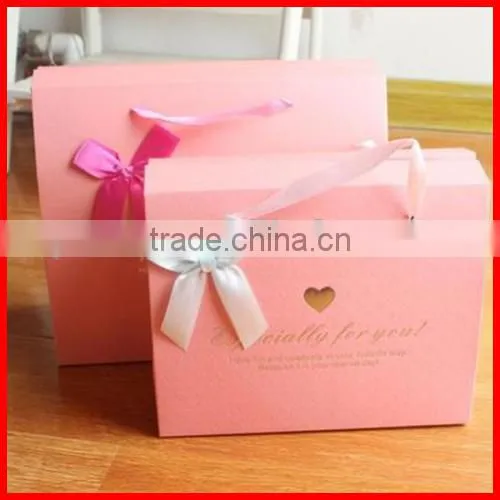Elaborate Solid Pink Custom Logo Paperboard Gift Packaging Box With Ribborn Wholesale