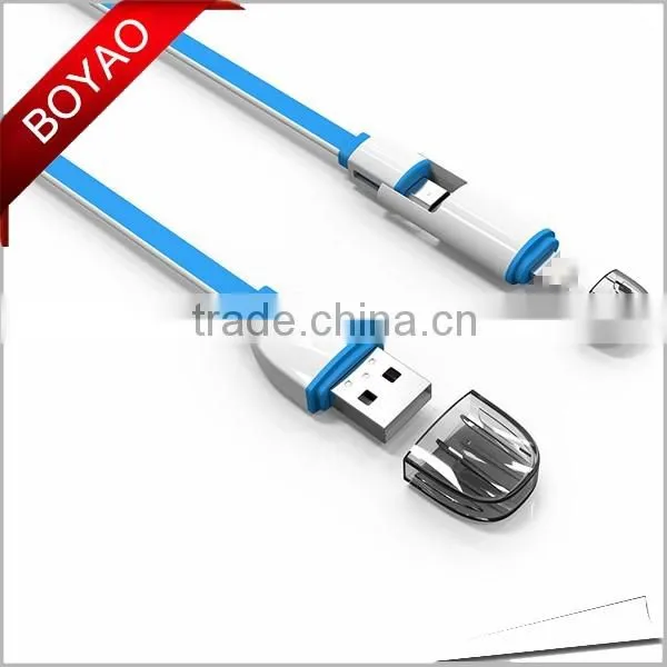 Colorful flat custom logo micro usb cable, 2 in 1 micro usb data cable