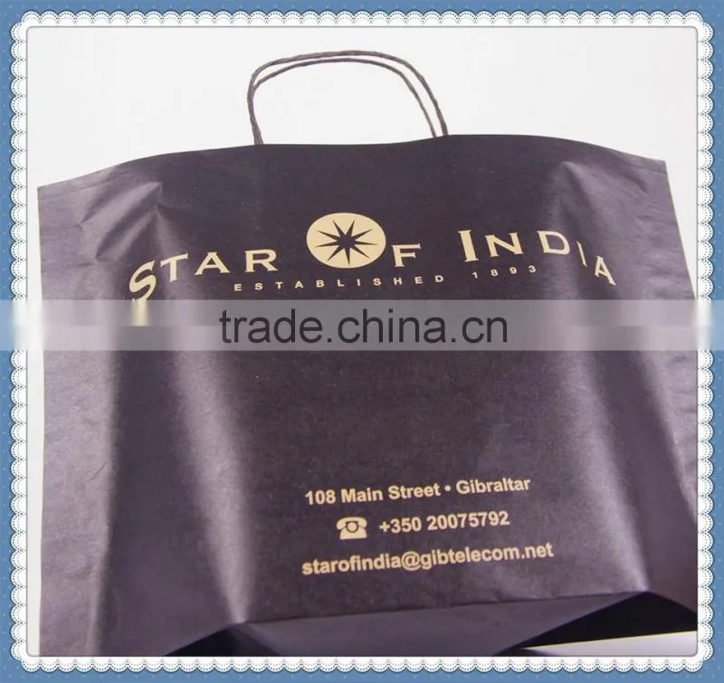 Cheap price & eco friendly flexo printing brown kraft paper bag with twisted patch handle in new design