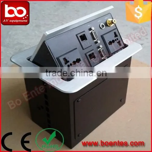 Wholesale Aluminum Desktop Hydraulic Pop Up Multiple Power Socket with Bottom Interface Panel for AV Accessories