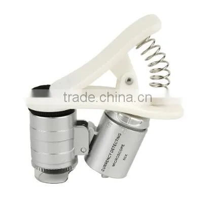 High quality 60X LED UV Illuminated Universal Mobile Phone Microscope , phone clip Magnifier , Mini LED UV Pocket Microscope