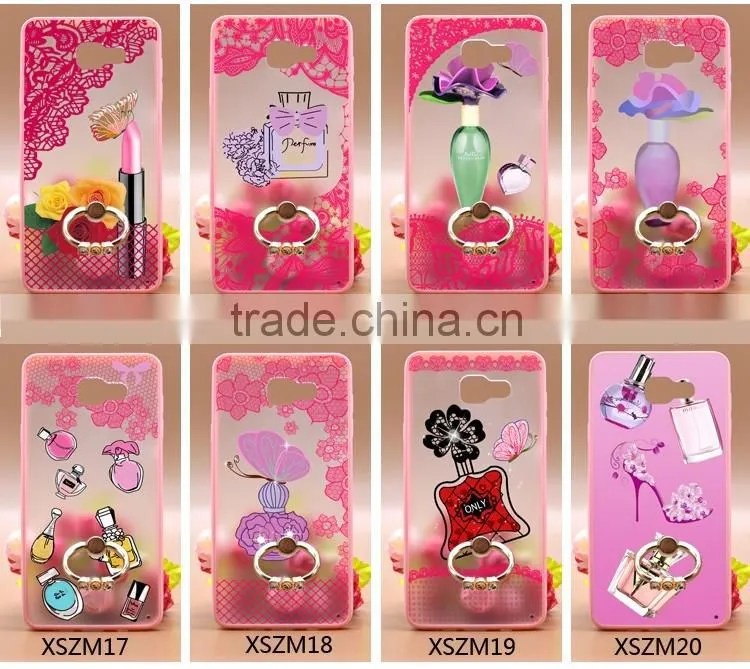 For Samsung A710 Phone Case Prefume Printing Slim TPU+PC 2-in-1 Hybrid Pattern With Ring Bracket
