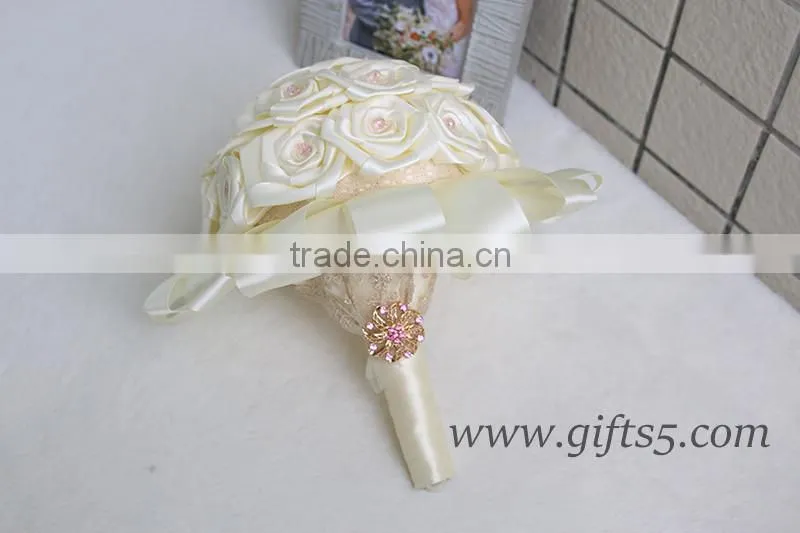 Lovely Satin Roses bridal / bridesmaid bouquets with lovely pink beads and brooch