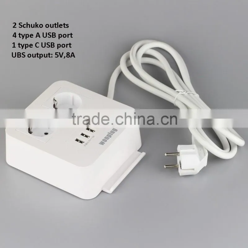 Home/Office extension socket with Surge Protector 4 outlet Desk Schuko Plug With Surge Protection 4 ft Long Extension Cord 4 USB