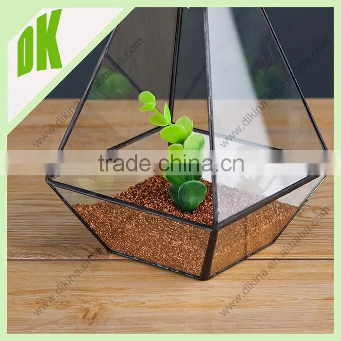 Materials: stained glass, copper foil, solder, patina, chain//Indoor Geometric Airplant holder