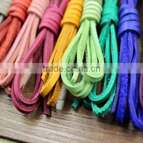 wholesale colorful 3mm flat real leather cord for pet collar chain bracelet necklace flat leather cord
