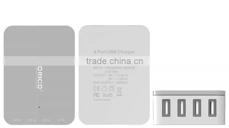 csa-4u 2015 Hot Selling White Light Power Adapter 4 Port USB 2 Round Plug wall charger for Moible