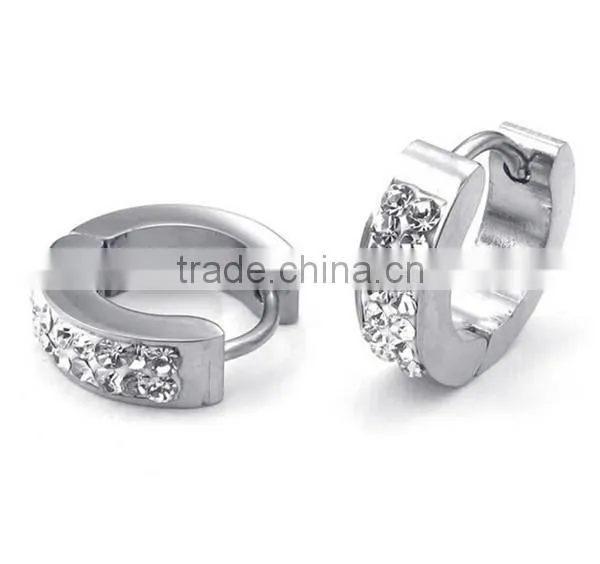 2016 Simple Design Stainless Steel Silver Crystal Hoop Earrings Women Party Jewelry