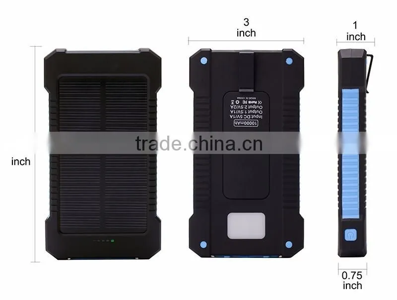 Waterproof 10000mah mini portable solar charger cell phone with camping light and compass