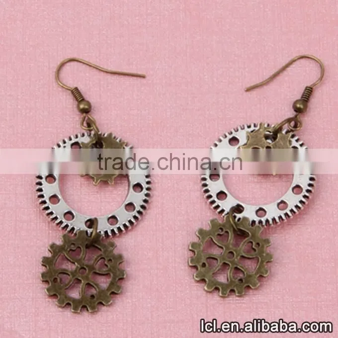 cheap fashion imitation jewelry new popular steampunk DIY 3pcs gear earrings made in China yiwu