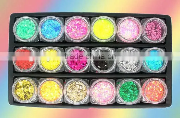 H1-010 18COLOURS BIG GLITTER POWDER ,3G nail art fine powder