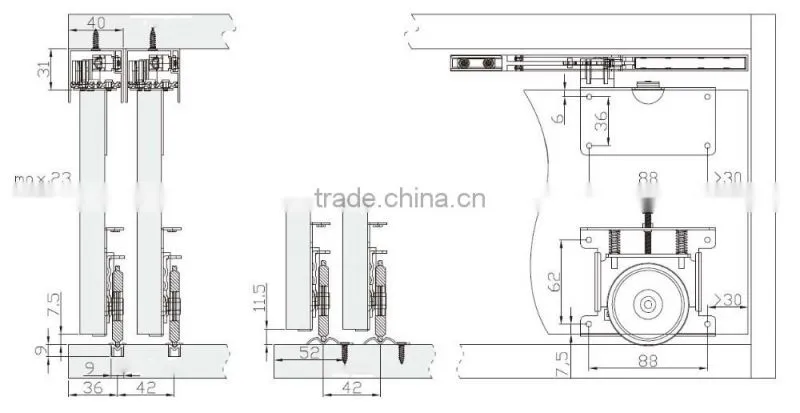 sliding door hardware accessories with sofe close for inner wardrobe door