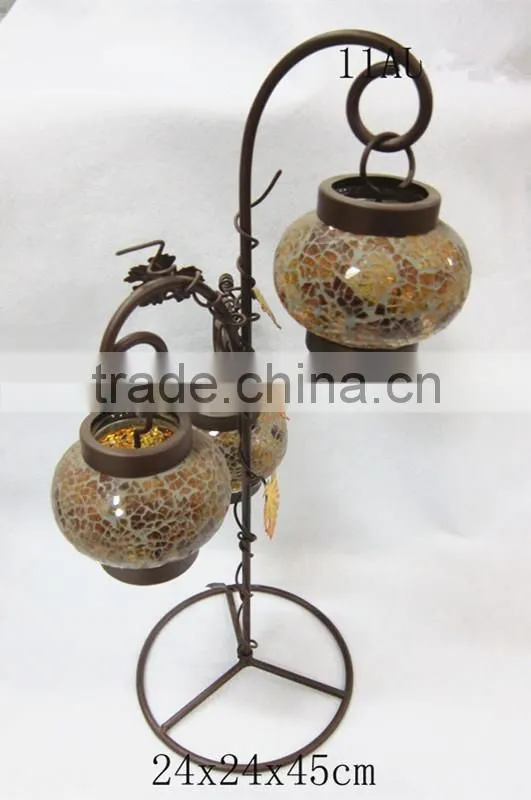 Handmade Mosaic Glass Lantern with iron stand