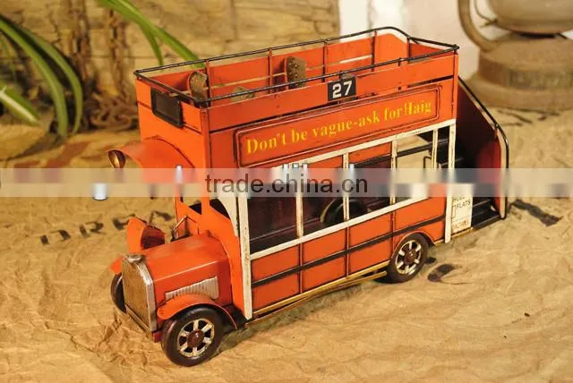 Antique metal handicraft bus model with paint
