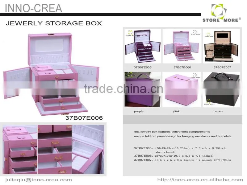 Black Luxurious Leather Jewelry Ring Earring Box Case with Mirror & Lock Leather Jewelry Box