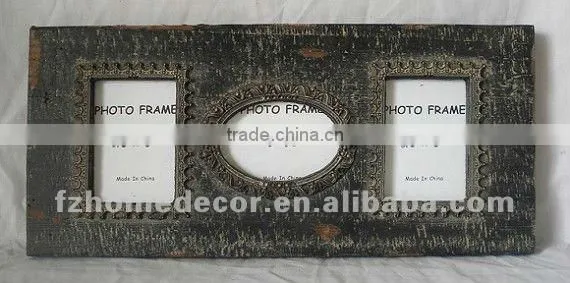 Handcrafted Big Rustic Wall Hanging White Color Wooden Triple Picture Frame for Picture Size 6" X 4"