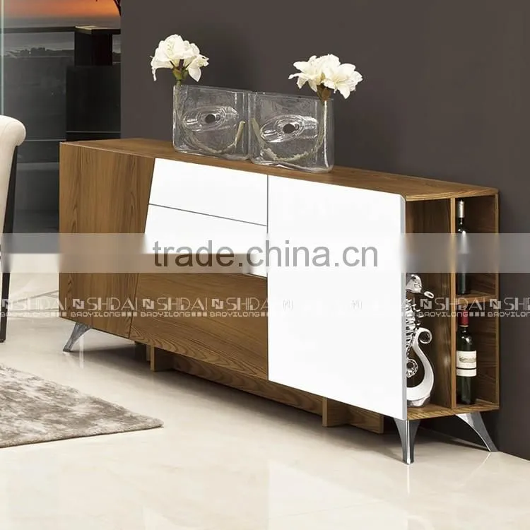 LONG SIZE WHITE AND WALNUT FINISHED CABINET FOR DINING/LIVING ROOM N-6339