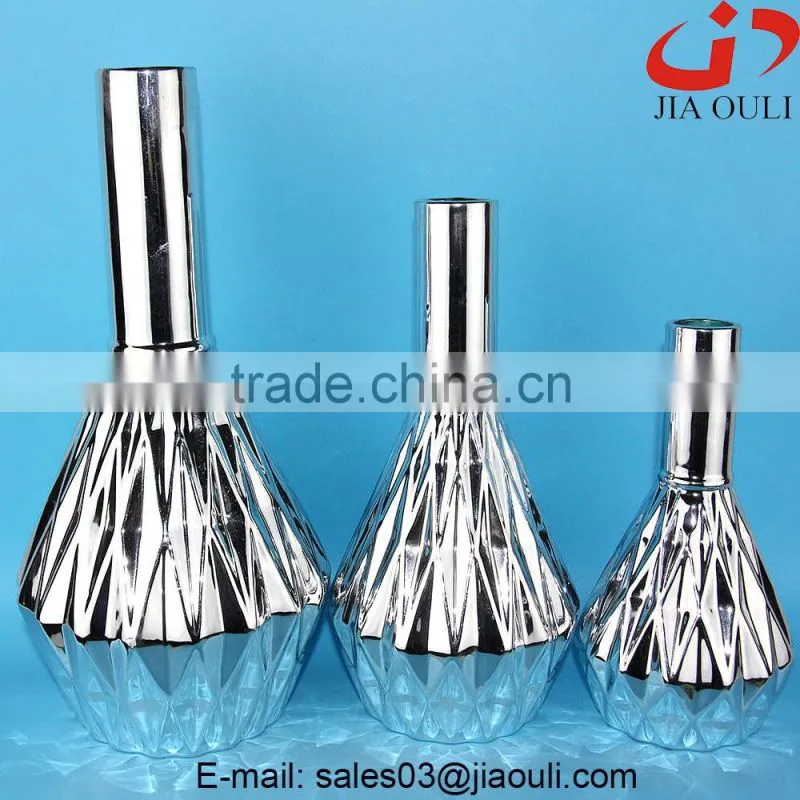 Quality plating silver ceramic flower vases for home decor