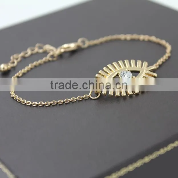 simple rhinestone evil eye charm gold chain bracelet