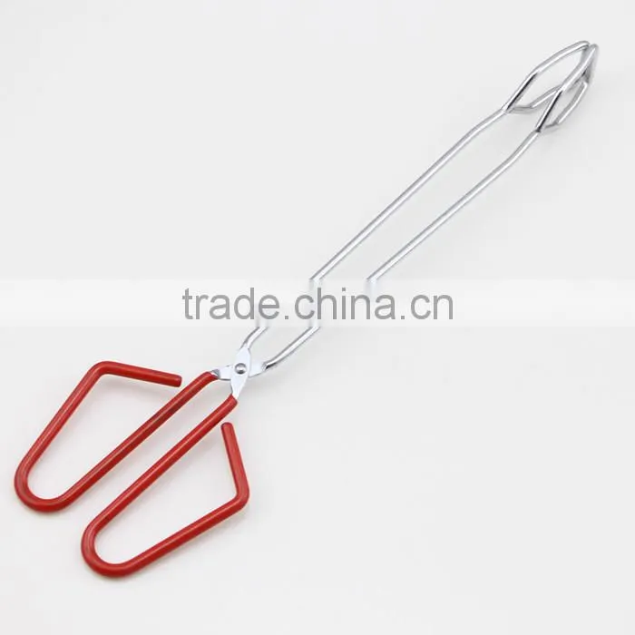 Red Rubber Handle Scissor Food Serving Tongs/ BBQ Tongs