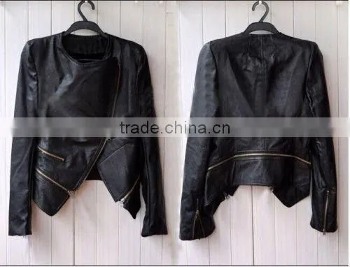 New Women PU Leather Motorcycle Zipper Slim Collar Jacket Coat Biker Jacket