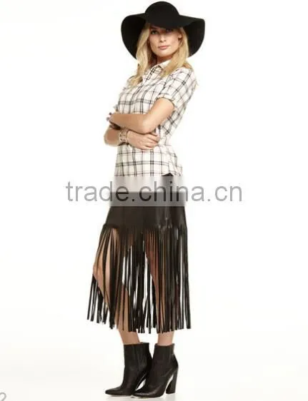 Half Sleeves Plaid Cutoff-Sleeve Check Shirt for Ladies