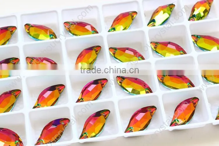 leaf shape k5 crystal sew on stones with silver plated/foiled flat back