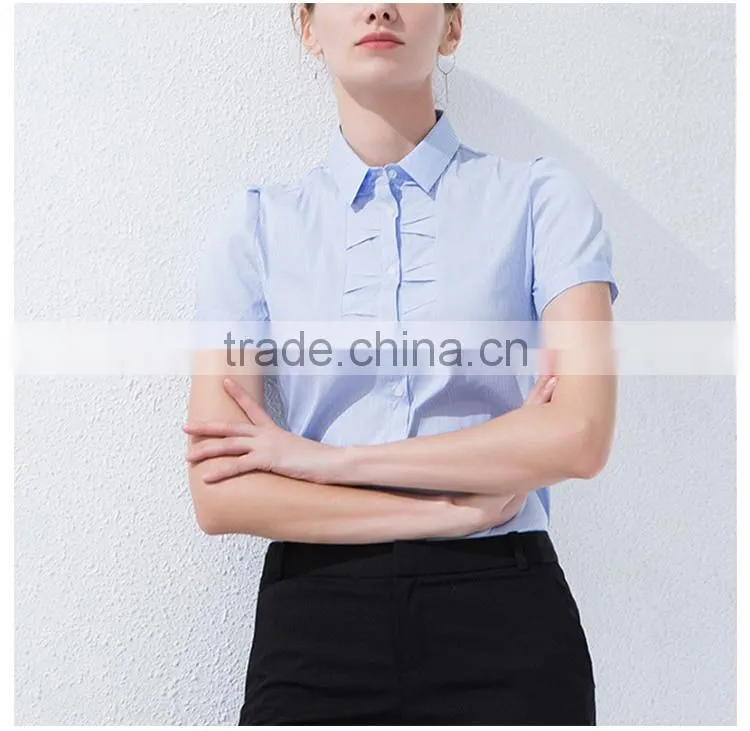 Women short sleeve shirt, 2017 spring and summer new business, leisure, self-cultivation, lotus leaf side collar shirt