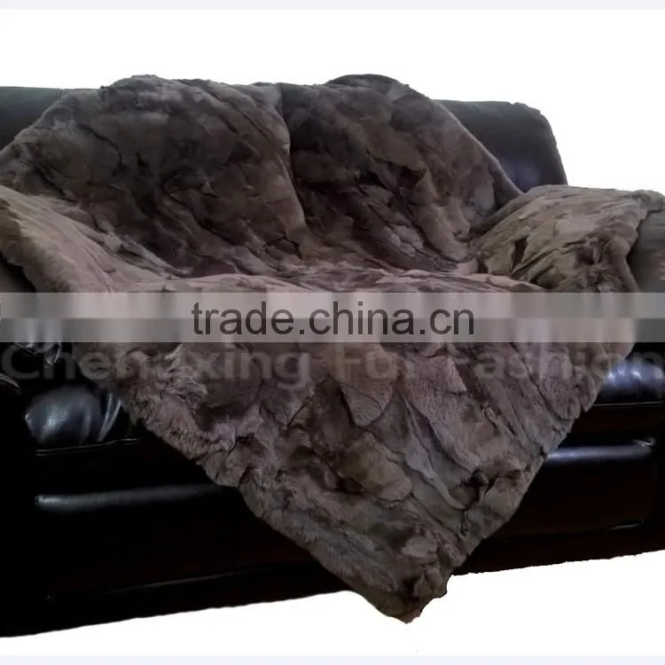 CX-D-66F High Quality Pachwork Rex Rabbit Real Fur Throw Blanket