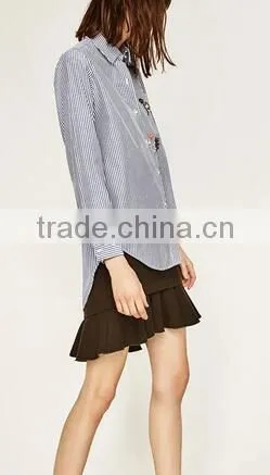 Runwaylover EY2369B 2017 Women Fashion Embroidery Stripe Blouse