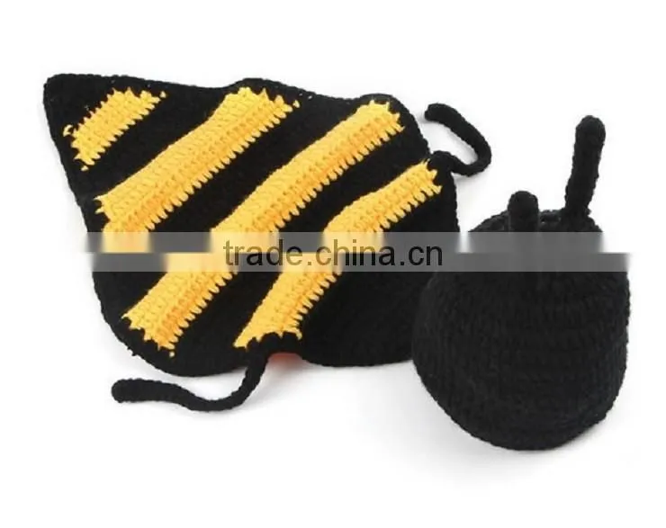Crochet Newborn Baby Bumble Bee Hat & Cape Set Photography Prop Animal Knitted Outfit